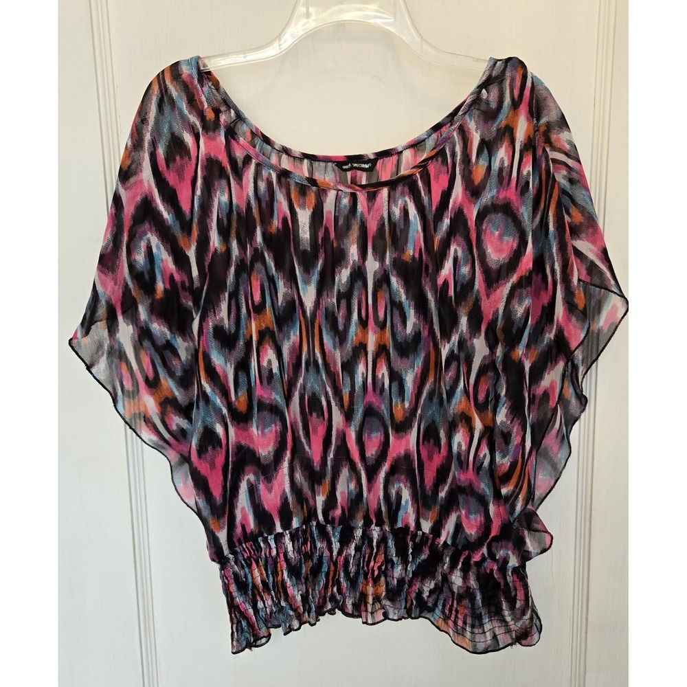 Unique‎ Spectrum Dolman Sleeve Smocked Waist Women's Top Fun Disco Club Vibe M